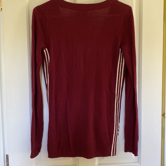 Varsity Striped Lightweight Soft Cardigan Sweater front pockets V-neck button up - Picture 5 of 11